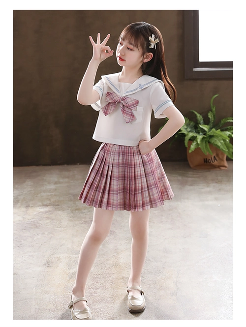 酷乐羊女童jk裙子夏季小学生连衣裙儿童装学院风套装女孩百褶裙夏装