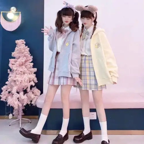 南极人秋冬开衫外套女韩版宽松学生加绒卫衣日系少女闺蜜装上衣服 257