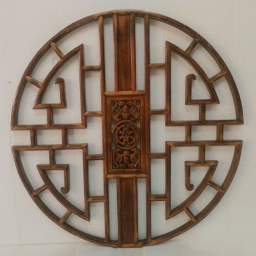 实木窗花格 客厅古风背景墙东阳木雕挂件实木花窗花格圆形茶室壁l 60