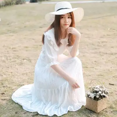 白色连衣裙女仙显瘦长款淑女雪纺裙子仙女超仙森系气质长裙夏学生
