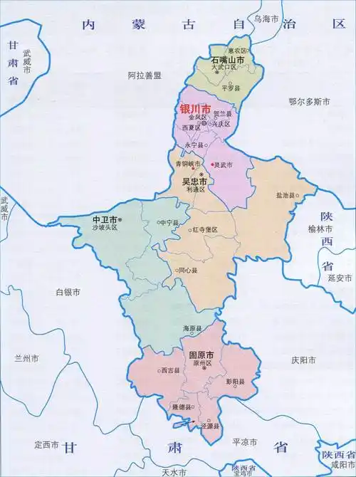 宁夏行政区划简图