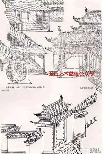 亭台楼阁画法图示与白描画稿