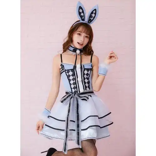 日本万圣节服装可爱格子兔子装 游戏制服 cosplay 角色扮演兔女郎