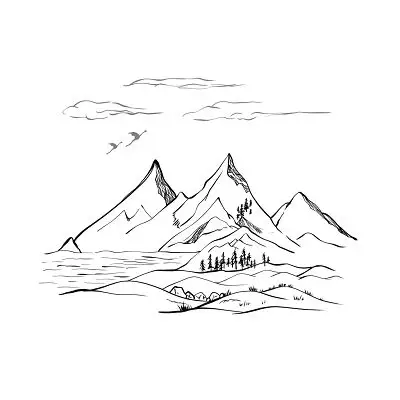 黑白简约山水山水画山水线条png素材