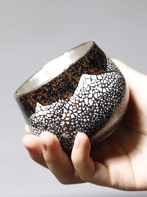 白荷蛋壳镶嵌大漆银杯