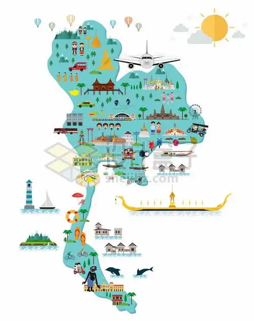 卡通泰国旅游地图出国游7089917矢量图片免抠素材