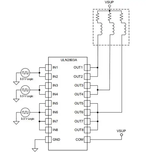 uln2803a通常用于从单片机或逻辑设备驱动高压和/或电