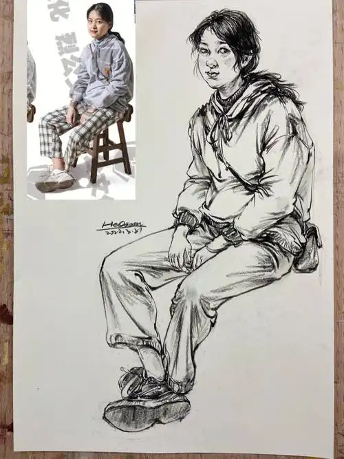 单人坐姿速写
