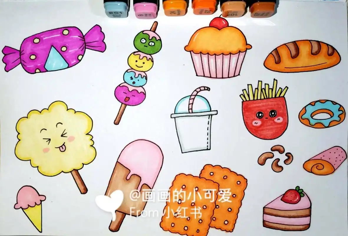 好吃的小零食素材 马克笔 创意儿童画简笔画