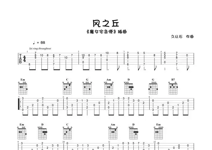 风之丘(指弹独奏谱)吉他谱(图片谱,独奏,指弹)_久石让(久石譲;藤泽守