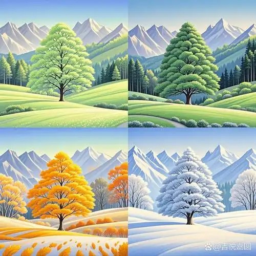 山川在四季的变换中展现出不同的色彩,春的嫩绿,夏的深翠,秋的金黄,冬