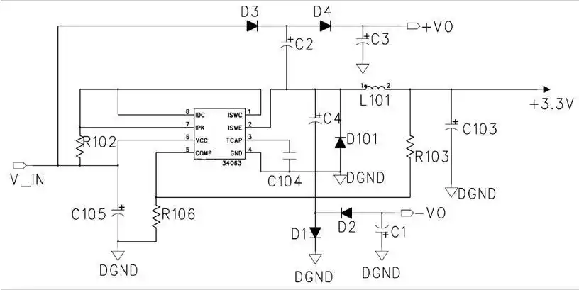 用两片mc34063将12v电压变换成正负20v电压(没有扩流),再用lm317/lm
