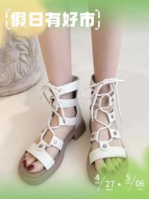 夏日纯欲风显白又显腿长的绑带罗马鞋
