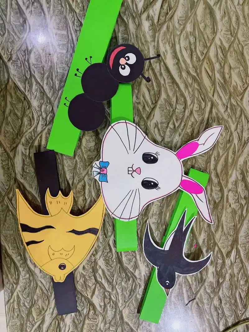 制作一年级手工头饰,儿子班级小组表演《要下雨了》亲子手工diy