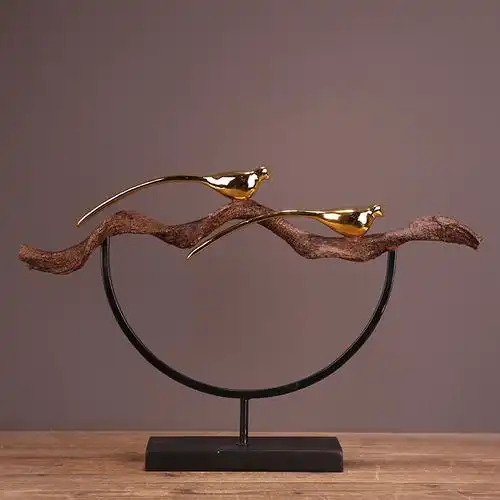 欧式美式后现代家居家饰摆件 客厅卧室玄关工艺品 金色小鸟树枝