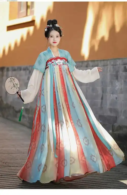 婉妆原创汉服女复原唐制飘逸夏季半臂齐胸襦裙中国风仙气古装全套