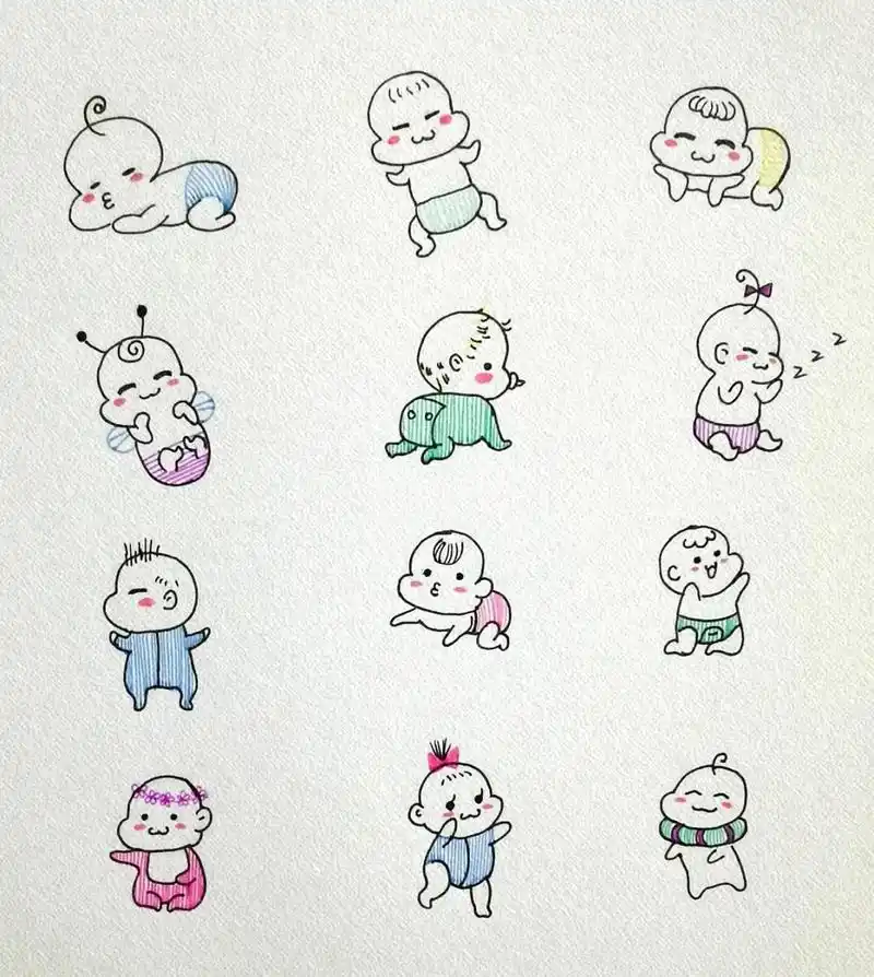 可爱小宝宝简笔画(附线稿)萌化了 今日练习一组小宝宝的可爱简笔画