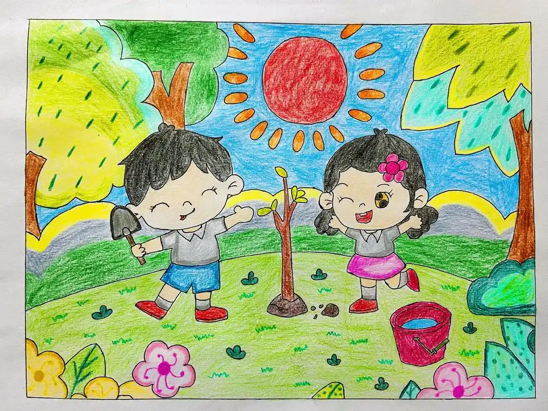 植树节绘画来咯.1.植树节,给地球一点色彩,一起动起来哦!植 - 抖音