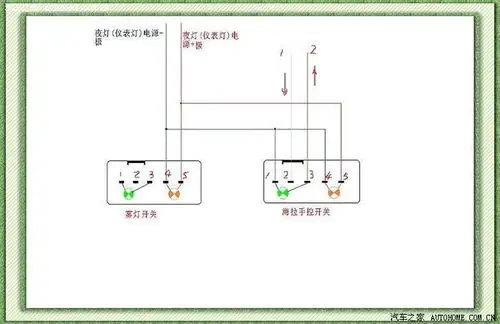 新装的海拉射灯和接雾灯开关接线图