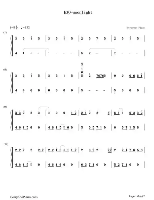 moonlight-月光-exo双手简谱预览1