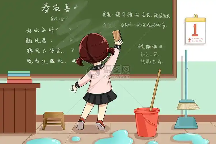 擦黑板的女生插画图片下载-正版图片401715389-摄图网
