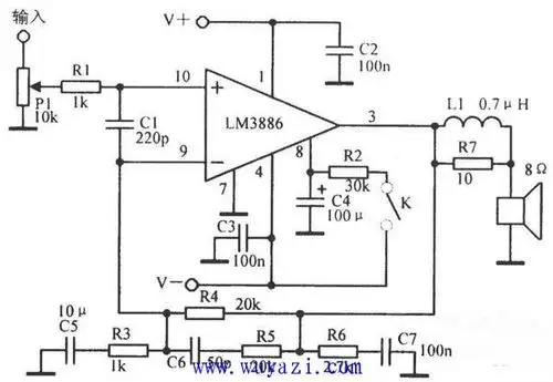 优秀的功放ic,lm3886基本应用电路图