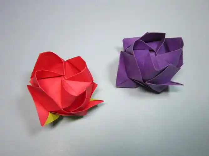 手工折纸玫瑰花,一张纸折川崎玫瑰,简单花朵折纸教程