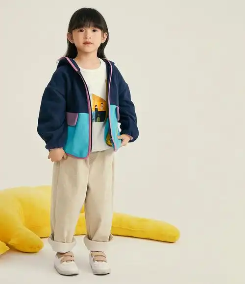 马拉丁童装男女中大童卫衣外套2021秋装新款双面摇粒绒拼色外套灰蓝