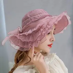 凉帽女夏款防晒时尚逛街可折叠太阳帽女士中年人遮阳帽轻便波浪边