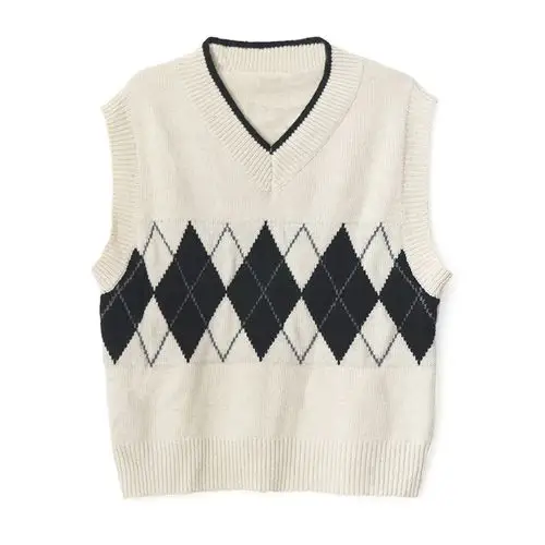ambosc 冬季新品 北欧费尔岛几何菱格双色针织背心 女17t062