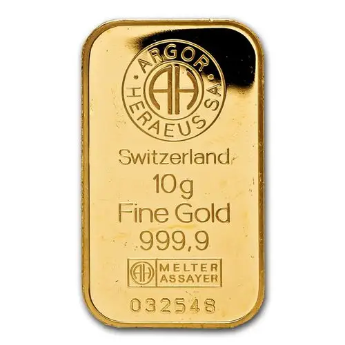 10 gram argor heraeus kinebar .9999 gold bar
