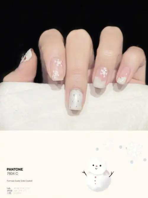 纯欲白色78冬日手绘雪花美甲76