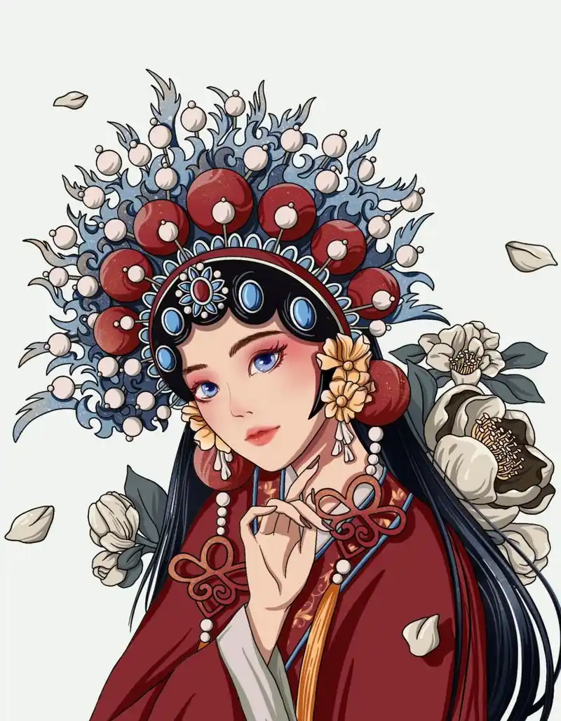 国潮风/手绘戏剧人物插画 国潮来袭 ～ 京剧凤冠也太好看了