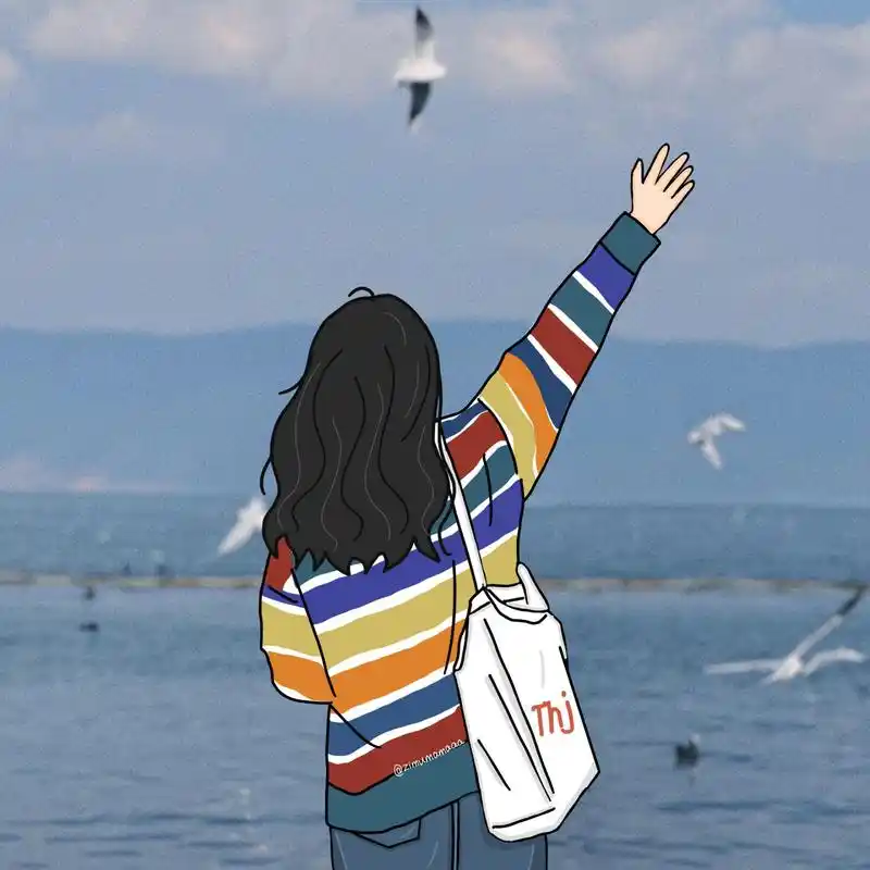 插画头像|女生背影头像