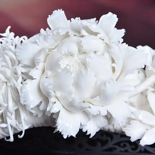 东方泥土德化白瓷工艺品 陶瓷花摆件客厅装饰品/锦绣人生d13-122a_不