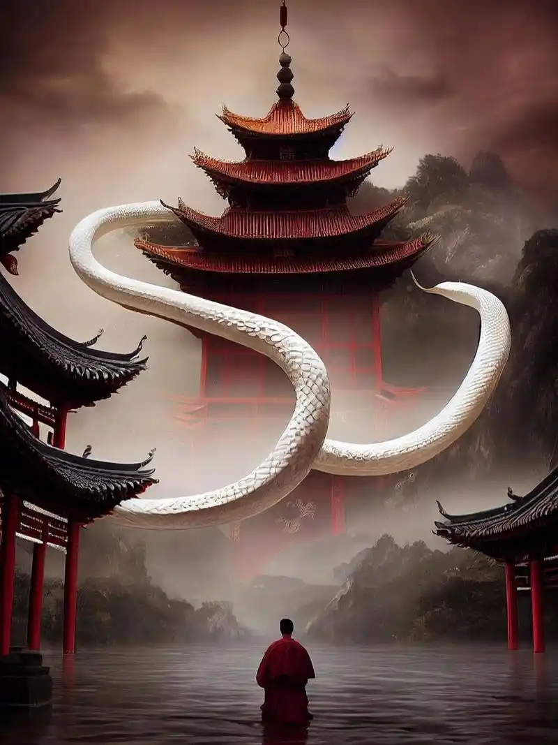 许仙看到白娘娘水漫金山时站在水里想什么呢?