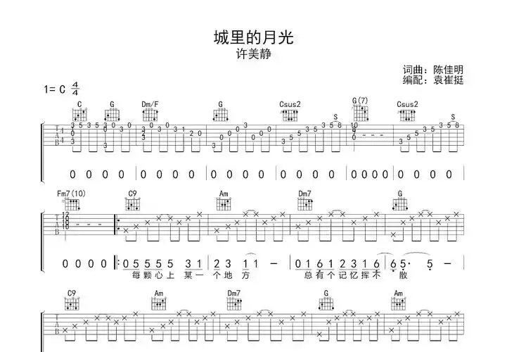 城里的月光吉他谱_许美静c调弹唱47%原版_袁崔挺up - 吉他世界