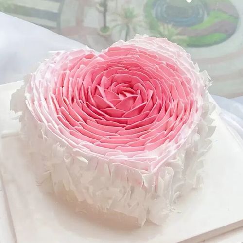 百世今生 网红爱心渐变生日蛋糕心形奶油玫瑰花生日蛋糕同城配送情侣