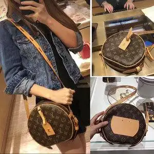 正品二手lv软圆饼包boite chapeau老花斜跨单肩女包m52294