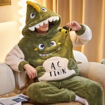 睡衣男秋冬季法兰绒加厚加绒青少年连帽珊瑚绒大童男士家居服套装2837