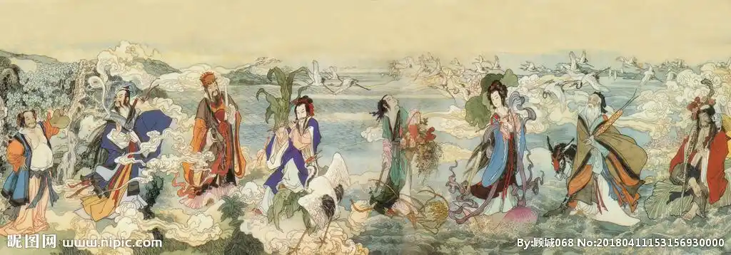 八仙过海工笔画