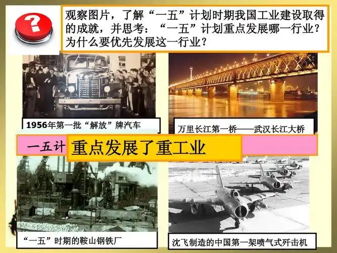 了解"一五"计划时期我国工业建设取得 的成就,并思考:"一五"计划重点