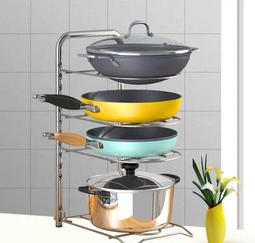 炒菜锅收纳架锅具炒锅多层厨房不锈钢锅家用架子置物架可调节