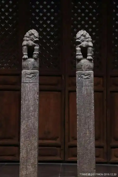 清代拴马桩青石高126见方15皮壳老辣造型独特狮子肌肉强健寓