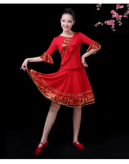 等歌大妈广场舞服装女跳舞套装裙中老年扇子舞民族秧歌舞蹈演出服夏季