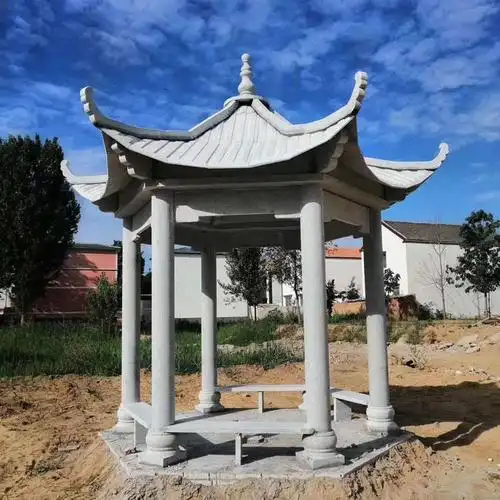 佰盛 仿古石凉亭厂家 石雕石凉亭价格 六角双层大理石凉亭图片