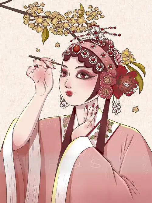 手绘国潮花旦京剧戏曲戏子唯美插画