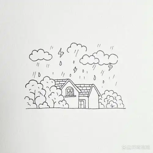 简笔画|雨天 下雨天,窝在屋里画画