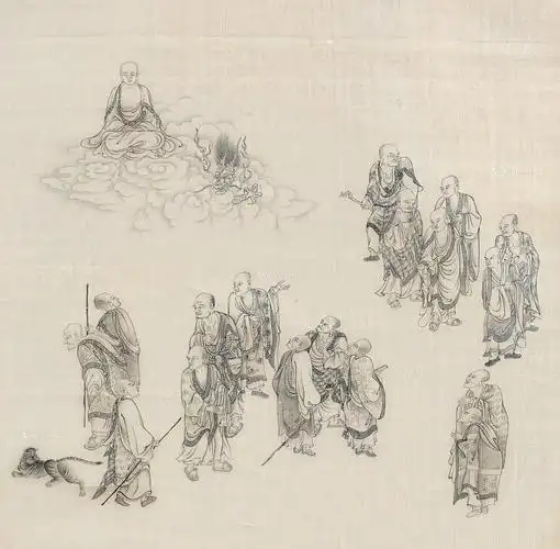 0722十八罗汉图镜片绢本