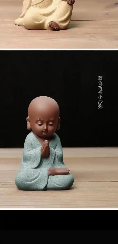 摆件禅意可爱不看不听不说小和尚茶宠紫砂小沙弥陶瓷茶艺茶宠摆件禅意